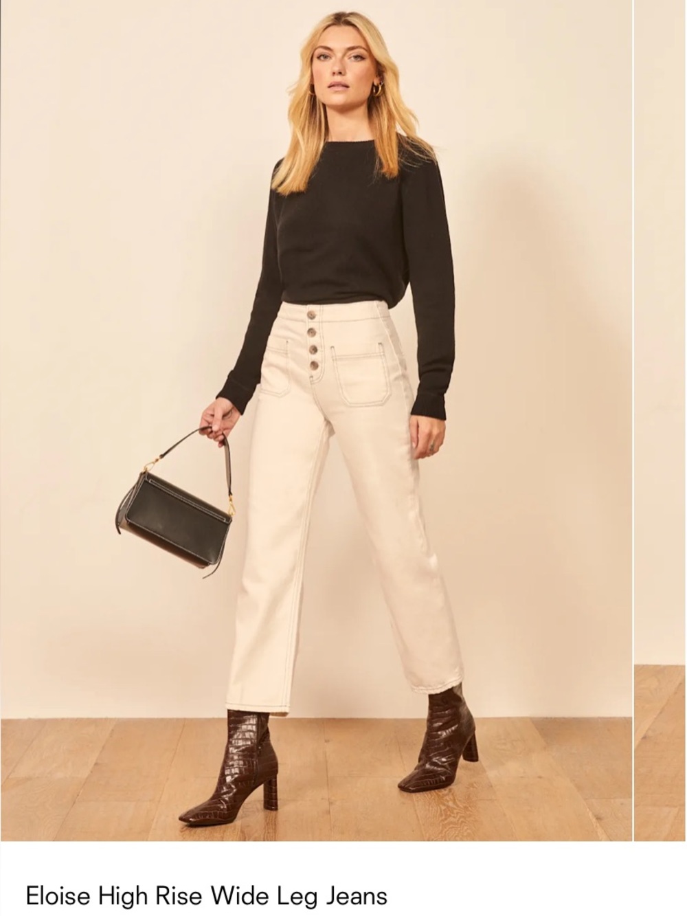 Reformation Eloise High-Rise Wide Leg Button-Fly White Straight Jeans - Picture 5 of 6